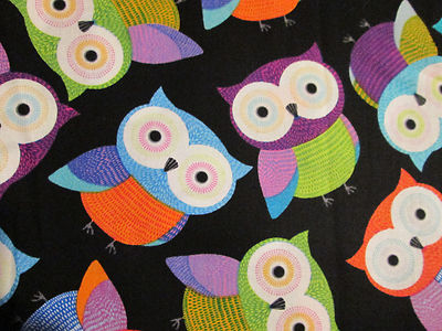 OWLS FOXY OWLS COLORED BLACK OWL COTTON FABRIC FQ