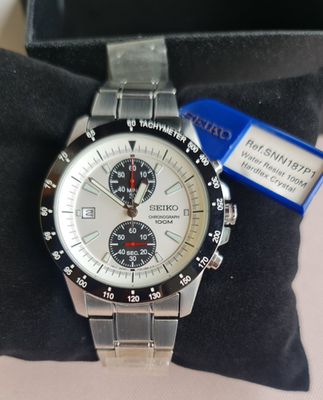 SEIKO Chronograph SNN187P1 Quartz Watch PANDA Tachymeter 100m 7T94