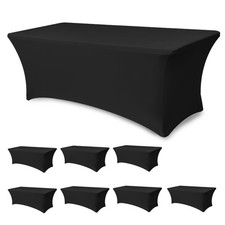 Table Cloths for 6 Foot Rectangle Tables-8 Pack Black Fitted Stretch Table Co...