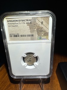Bactria AR Drachm Antimachus II 174-165 BC Fine NGC