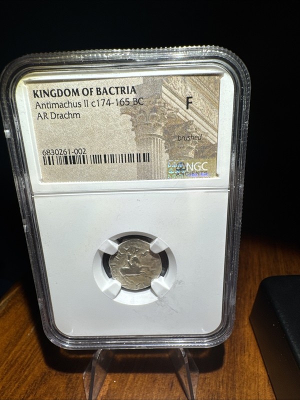 Bactria AR Drachm Antimachus II 174-165 BC Fine NGC