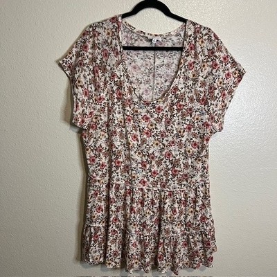 True Craft Plus Size 1X Floral Tiered Babydoll Tunic V Neck Top Cottage Prairie