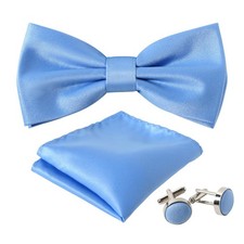 Mens Bow Tie Set Solid Color Pre Tied Pocket Square Cufflink Gift Box