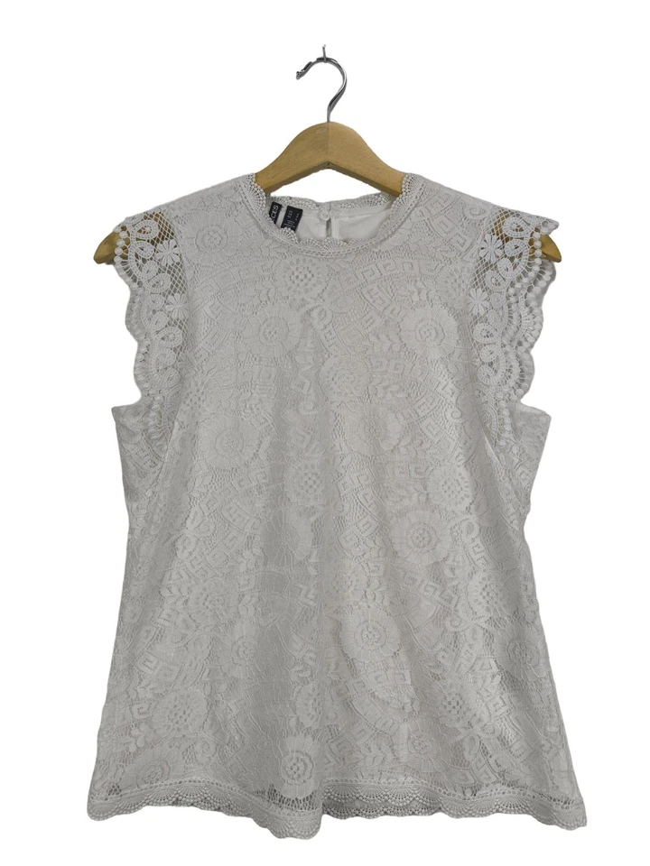 PIECES Blouse en dentelle Dames Blouse T EU 36 blanc style décontracté - Photo 1/4