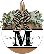 Last Name round Front Door Wreath Decor for All Seasons, 26 Initial 12 12IN M