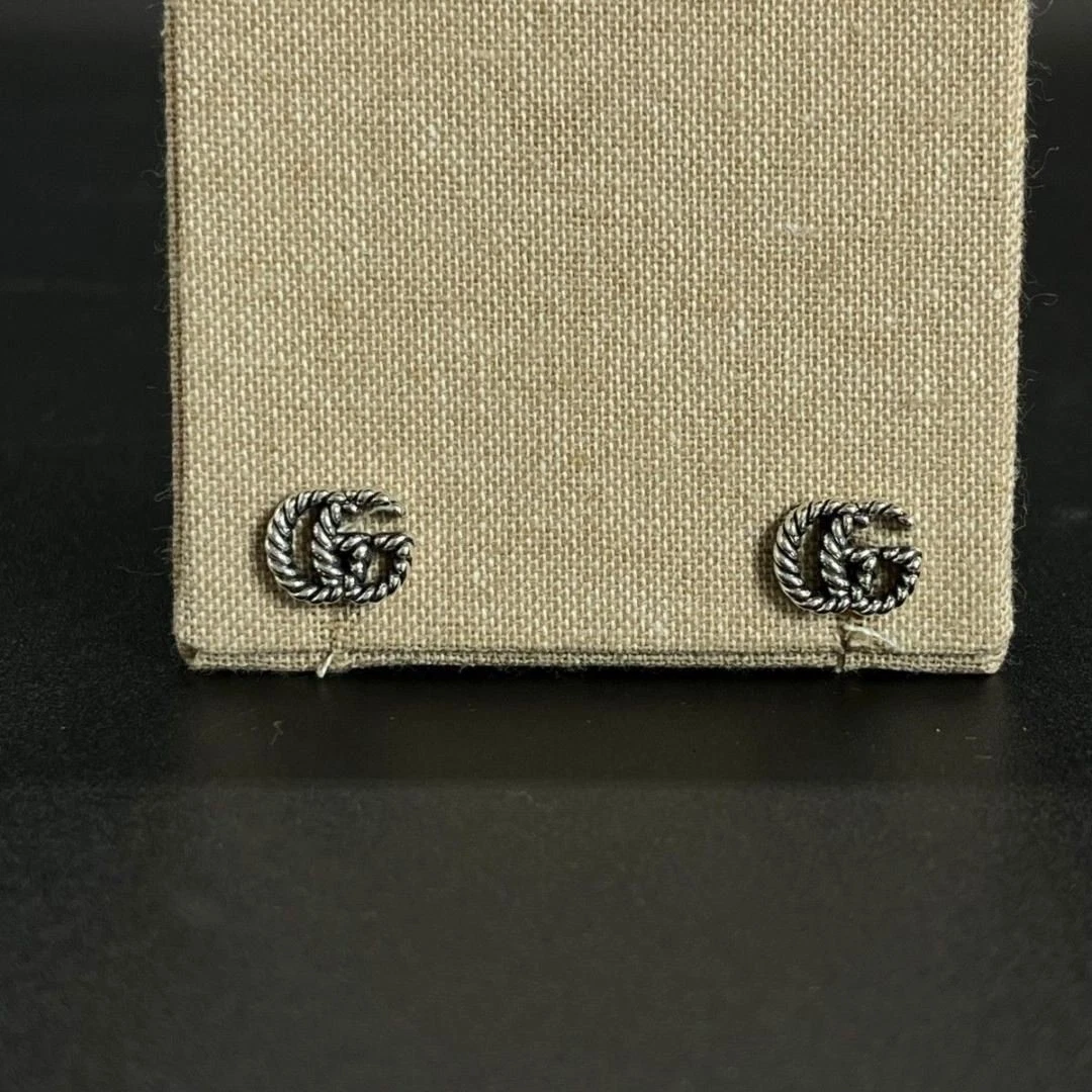 Boucles d'oreilles GUCCI double G torsadé argent 925 SV925 accessoires pour femmes 9 mm x 11 mm
