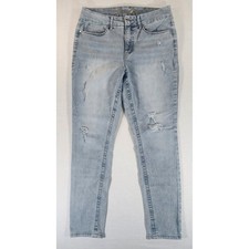 Seven7 Jeans Women 12 Tummyless High Rise Skinny Light Wash Distressed Denim