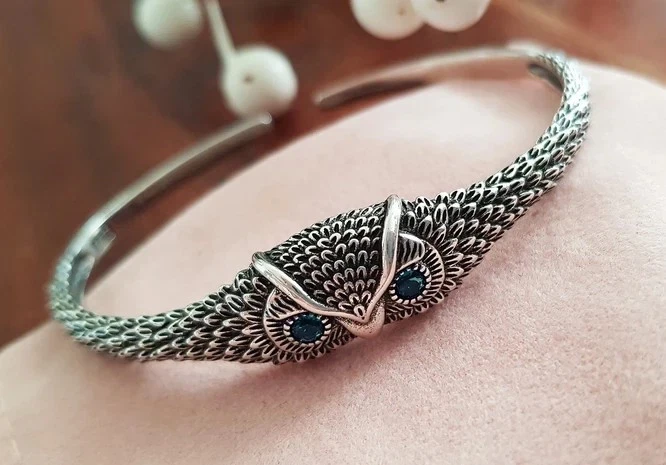 EDLES Armband 925 SILBER massiv Armkette EULEN ARMREIF Armzange Zirkonia Ring - Bild 2 von 4