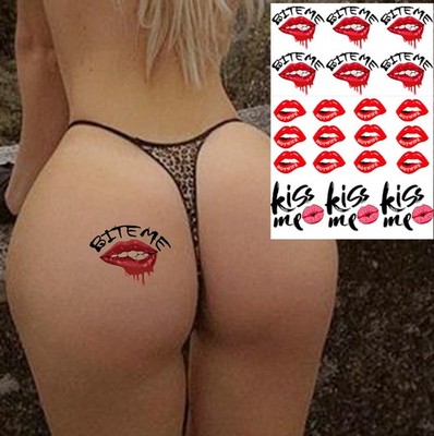 A4 Sheet Bite Me Hotwife Lips Temporary Tattoo Kiss Me Lips Sticker Tattoo Adult