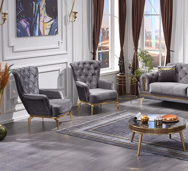 Chesterfield 2X Sessel Textil PolstermöBel Luxus Polster Sitz Wohnzimmer-image