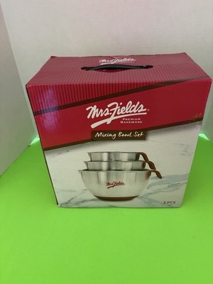 MRS. FIELDS Mixing Bowl Set New -1.5 Qt, 2.5 Qt, 5 Qt  Silicone Handles and Base