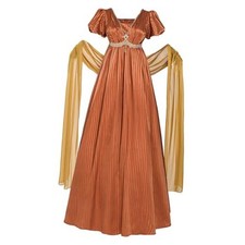 FCCAM Regency Dresses for Women Empire Waist 1800s Victorian Small Rust Orange