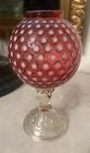 Rare Fenton Cranberry Opalescent Coin Dot Ivy Ball Pedestal Vase Rose Bowl 1955