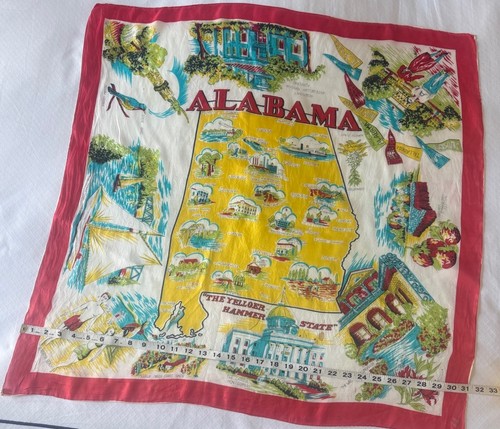 VTG SCARF Alabama, State Map Silk Rayon SOUVENIR