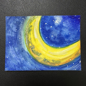 ACEO, Moon & Stars Night Sky Painting, Celestial Space Art card, OOAK, original