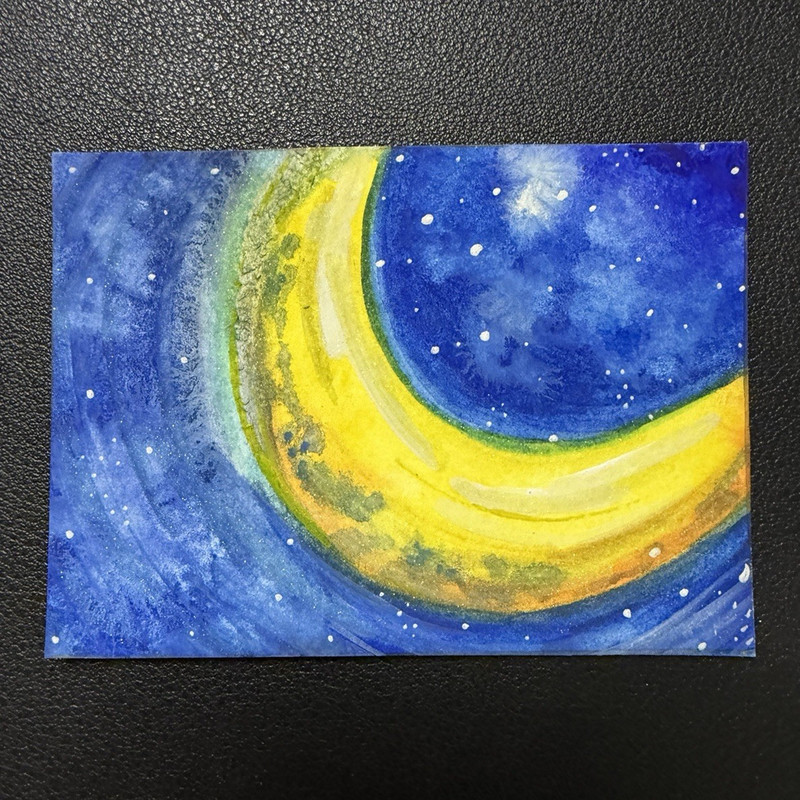 ACEO, Moon & Stars Night Sky Painting, Celestial Space Art card, OOAK, original