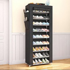 10 Layer Shoe Rack with Dust Cover Metal Frame Tall Shoe Storage Shelf 63" Tall