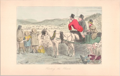 JOHN LEECH Antiguo Siglo XIX Impresión a Color - Escena de Caza Cochecito de Caballos - Imagen 2 de 2