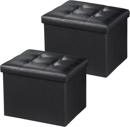 Storage Ottoman Set of 2, Foldable Leather Foot Rest Stool Black - product listing photo