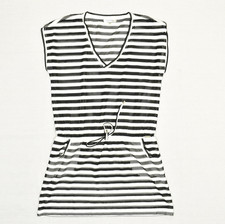 Calvin Klein Women's Swim Coverup Dress V Neck Polyester Black Striped Size S/M