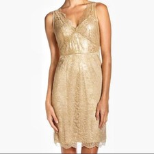 BCBG MAXAZRIA Gold Shimmer Lynette Lace Cocktail Dress - Size US 0 XS - EUC
