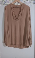 Show Me Your Mumu Large Dune Cloud Brown Thatcher Tie Boho Lagenlook Beach Top