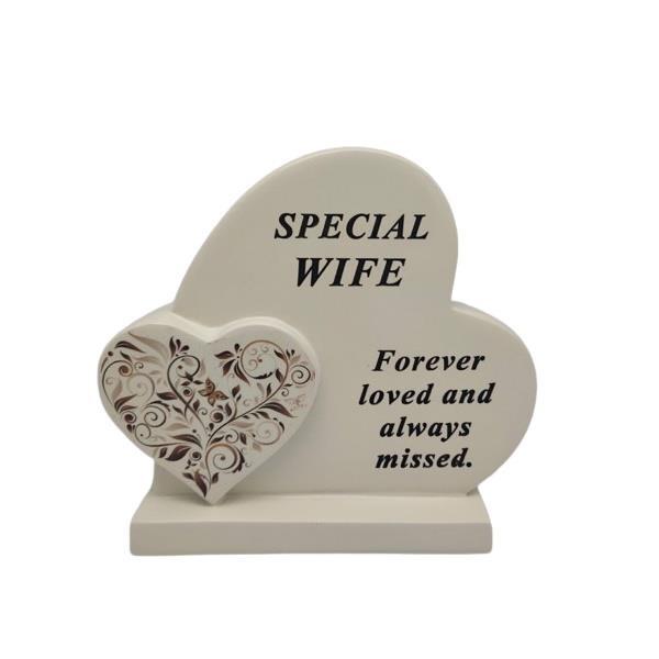 Graveside Ornament Memorial Special Wife Floral Heart Resin Remembrance Plaque