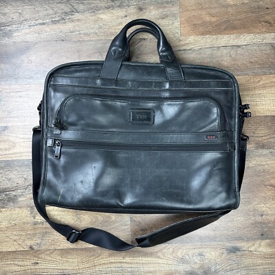 Tumi 96111DH ALPHA Slim Large Screen Portfolio Briefcase Messenger Black Leather