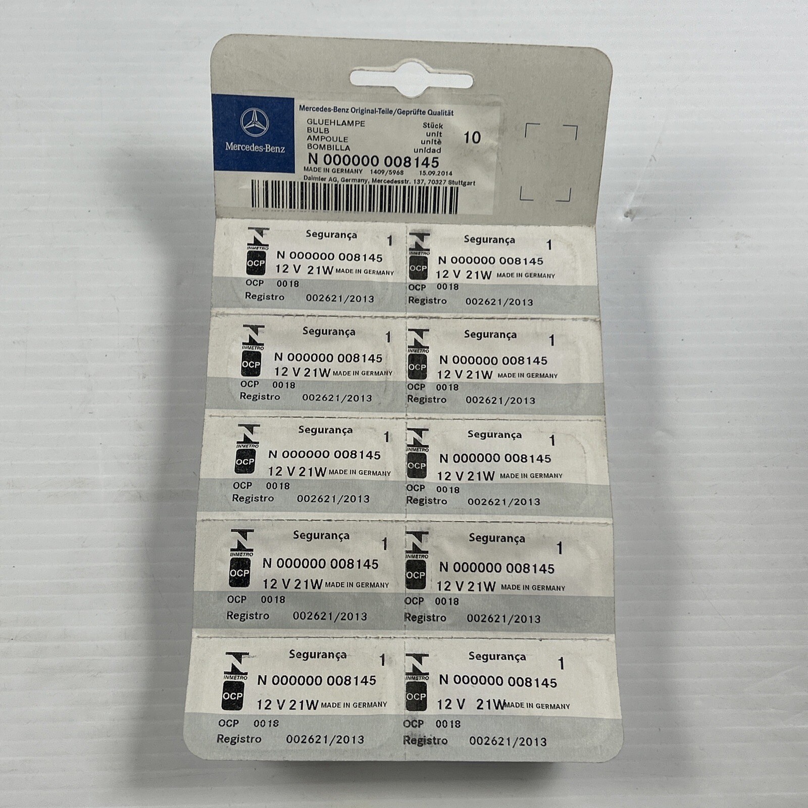 Lot of 10 New Genuine Mercedes-Benz Stop Lamp Bulb 12V 21W OEM N  