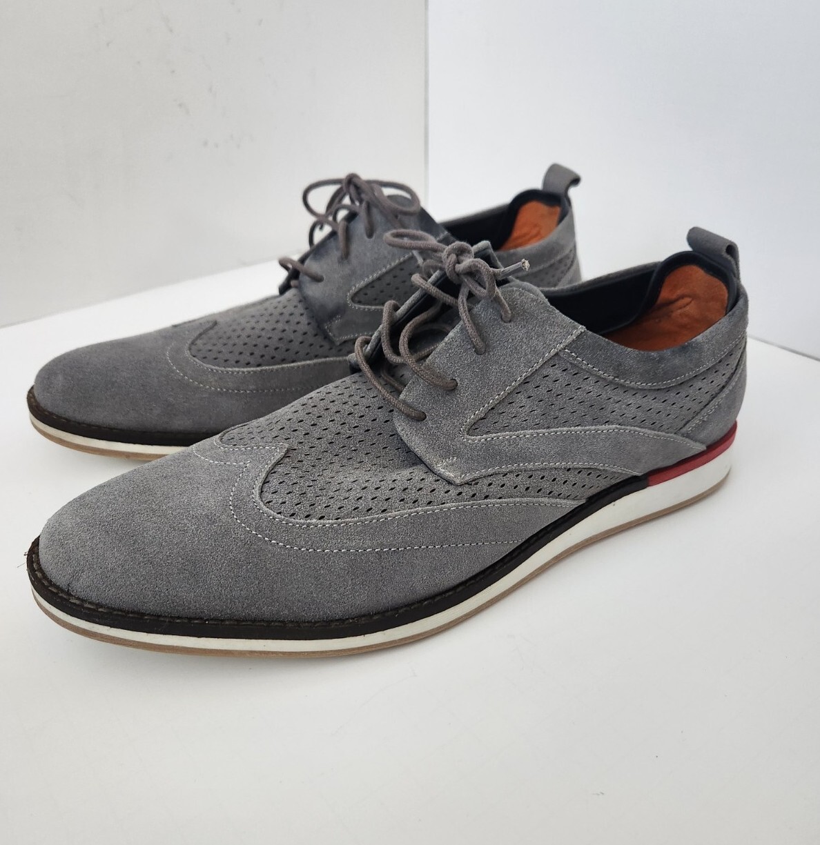 SAOLA Scarpe da uomo Oxford Thomas & Vine Jett Wing Tip Derby grigio pelle scamosciata taglia 12