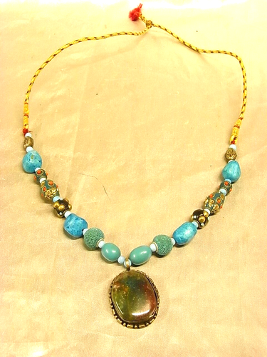 Ancien Collier Ethnique Créateur Art Nouveau perle ambre
