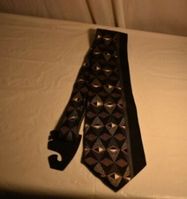 Stefano Milano Black and Grey Geometric Print 100 Silk Tie, Made in Italy