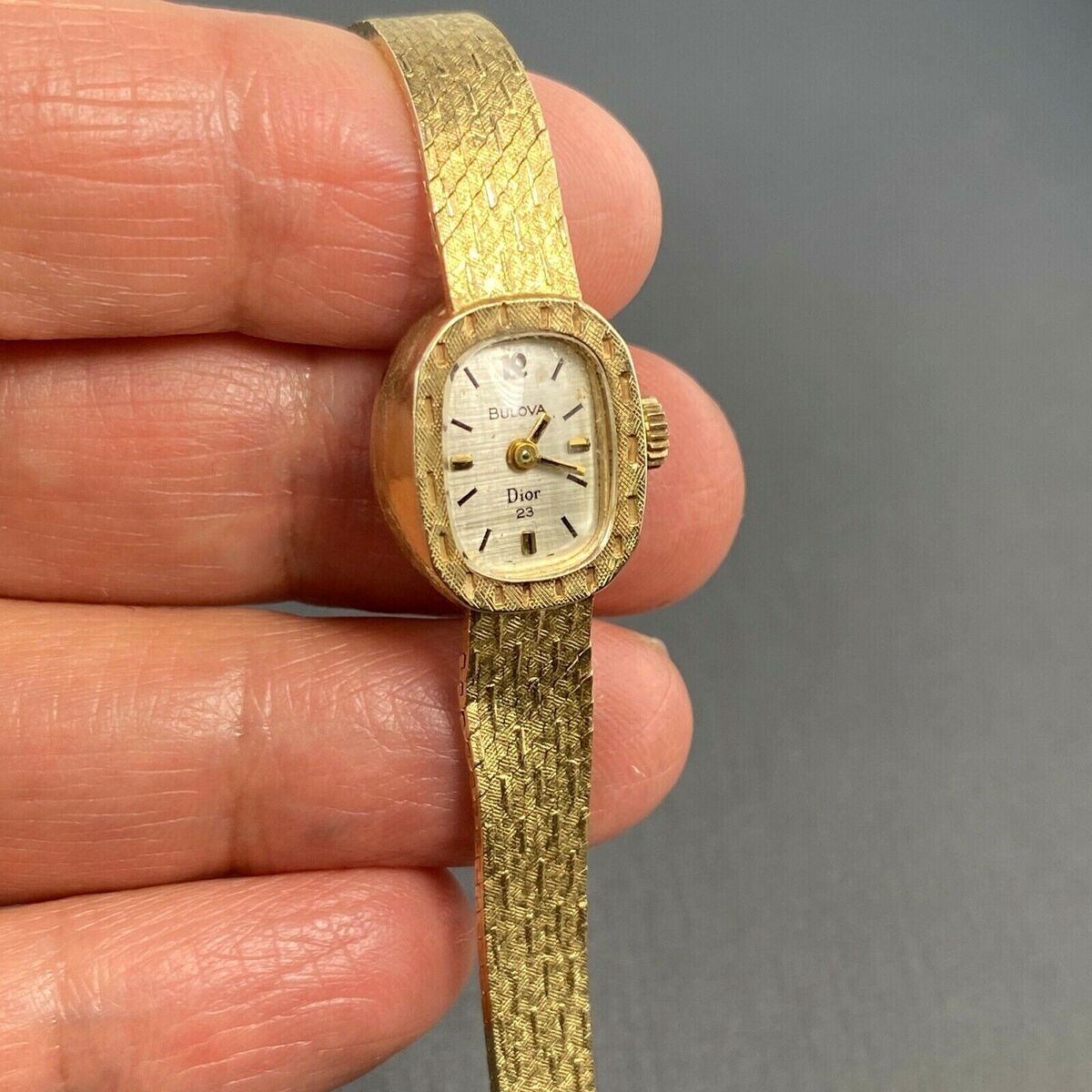 Dior Bulova Vintage 14K Yellow Gold Watch Textured Bracelet Dior Bulova Vintage 14K Yellow Gold Watch Textured Bracelet