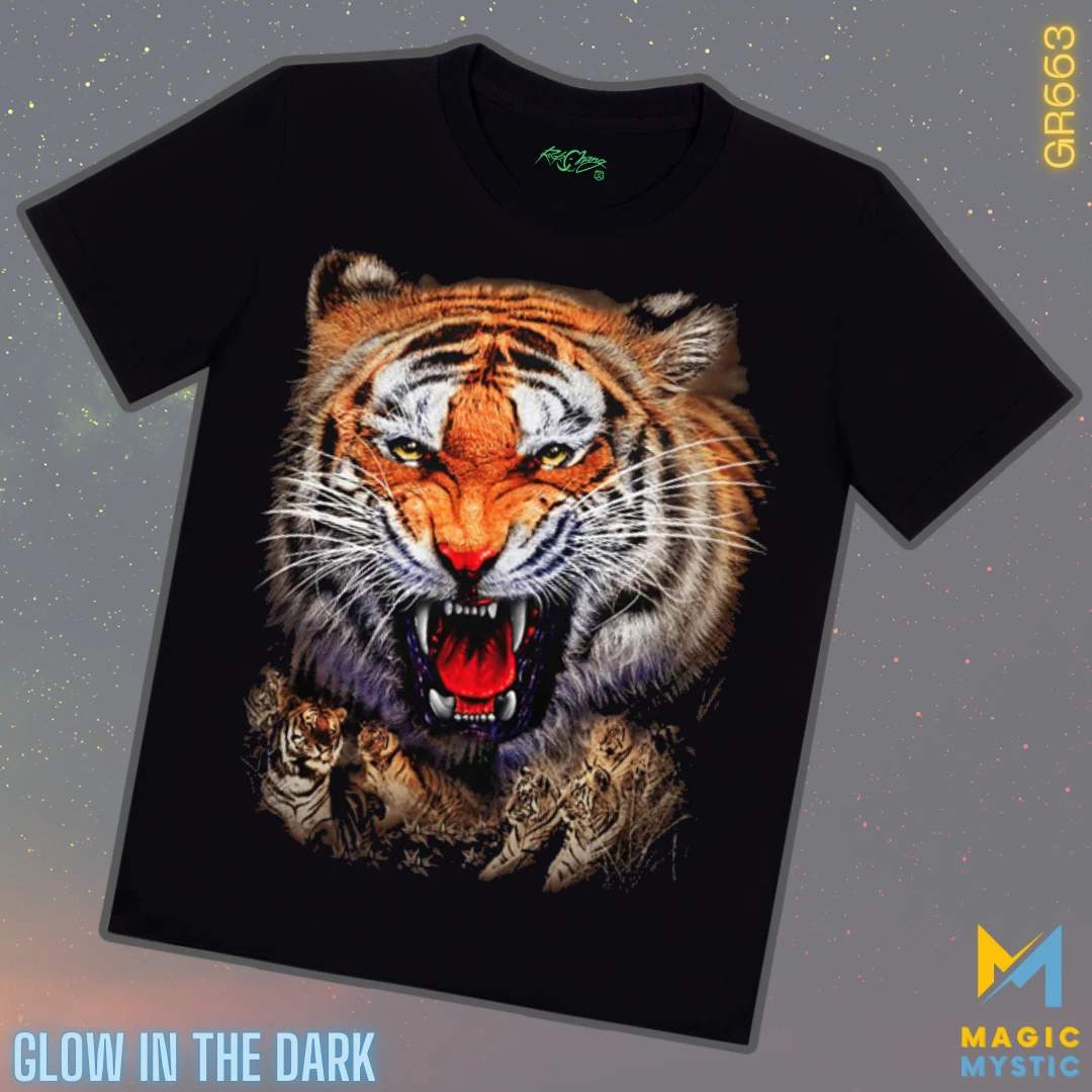 Black T-Shirt Rock Chang Original Fearless Strong Tiger Glow in the Dark Unisex