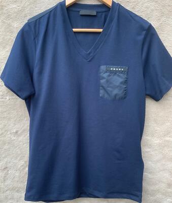 Prada V Neck Nylon Pocket T-Shirt white,black& Blue. 100
