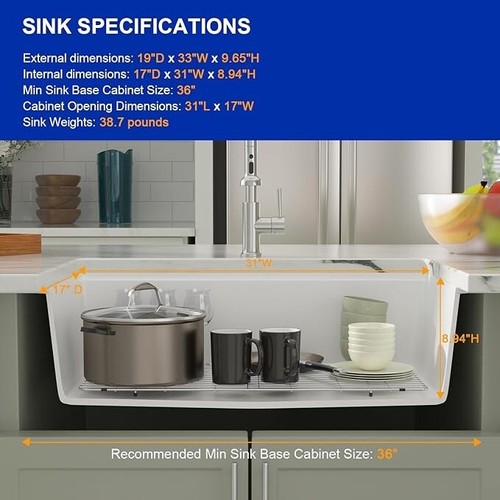 Kitchen Sink 33 inches Granite Composite Workstation Undermount 33 Inch White - Picture 5 of 5