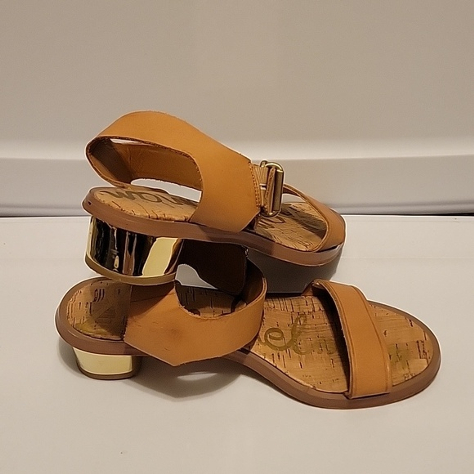 Sam Edelman Trina Tan Sandals With Gold Heels - Size 6M | eBay