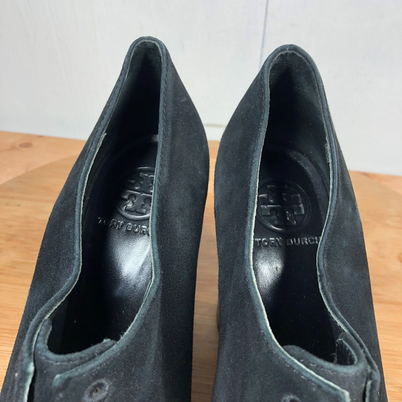 Scarpe Tory Burch donna 11 M Stella nere scamosciate tacco a blocco stivaletti alti carriera