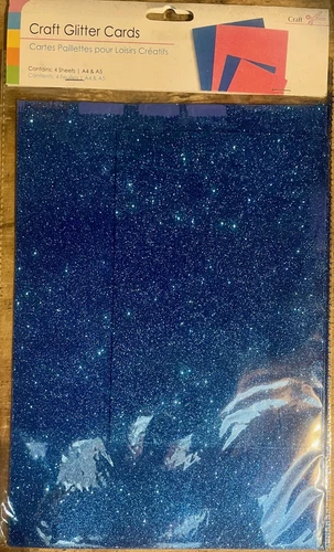 Craft Glitter Card Packs - A4 and A5 - Blue Pink Dark Pink - 4 Sheets In A Pack