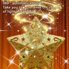 Christmas Tree Topper Projector LED Star Tree Topper Light Glitter Gold Rotating