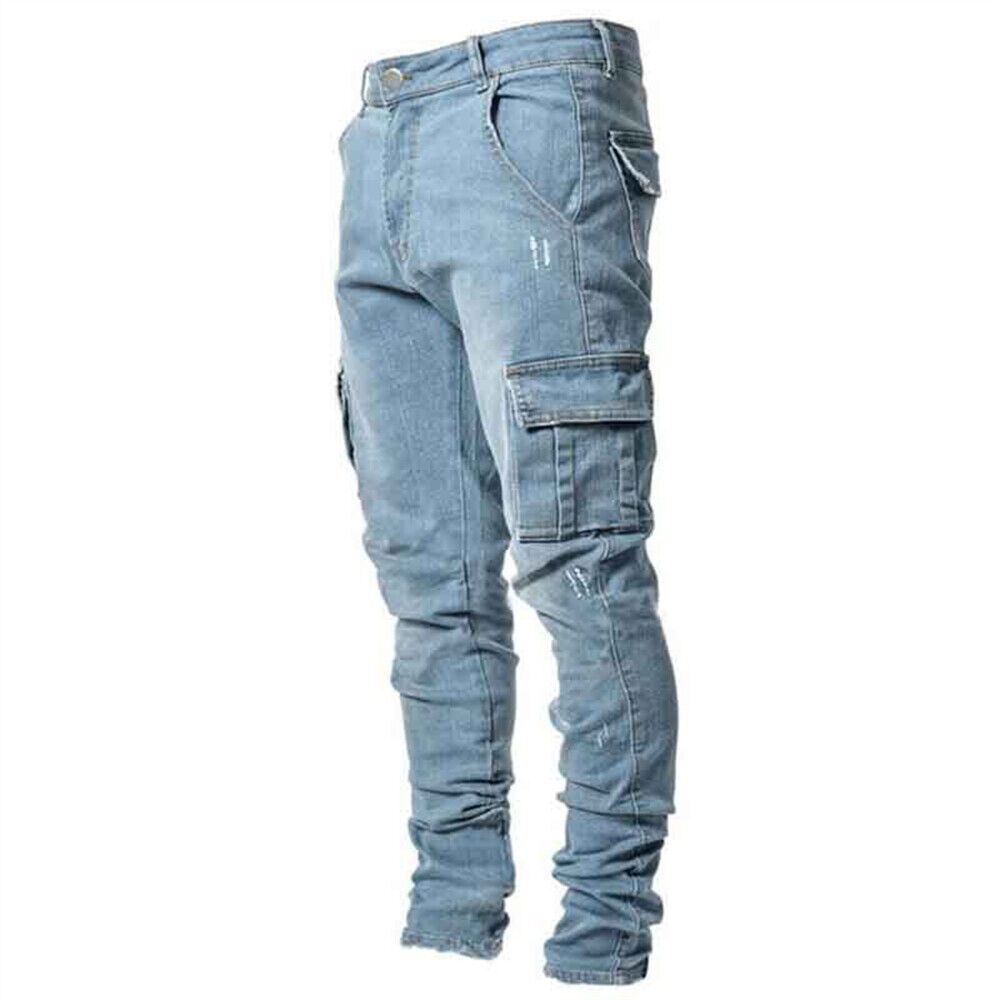 Men's Slimming Jeans Casual Biker Stretch Denim Pants Skinny