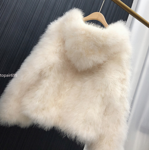 Women's 100% Genuine Ostrich Fur Hooded Coat Real Fur Warm Soft Jacket Outerwear - Picture 8 of 29
