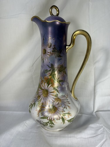 c1900 Ernst Wahliss Turn Vienna #9164 12" Lavender w/Chrysanthemum CHOCOLATE POT - Picture 3 of 14