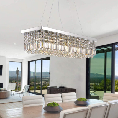 Modern Rectangle K9 Crystal Pendant Light Ceiling Lamp Home Chandelier Lighting