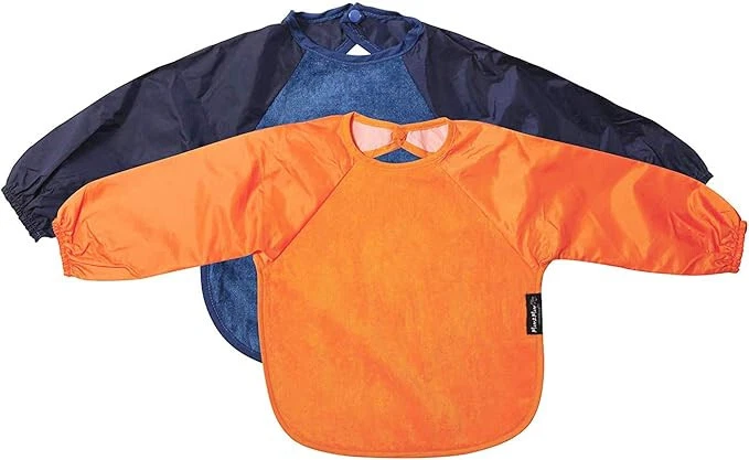 Mum2mum Twin Pack of Long Sleeved Wonder Bibs - 6-18 Months - Orange & Navy