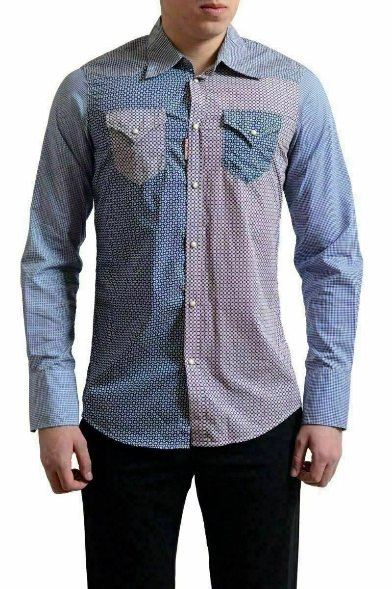 Dsquared2 Men's Multi-Color Geometric Print Button Down Casual
