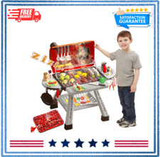Barbecue Grill Toy Set, Kids BBQ Kitchen Playset with Smoke Sound Light Simul...