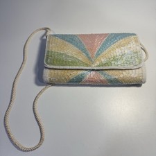 Vintage Beaded Purse Evening Handbag Clutch Shoulder Bag Pastels Pink Blue