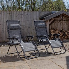 Set of 2 Multi Position Zero Gravity Relaxer Chair Sun Lounger in Mixed Grey