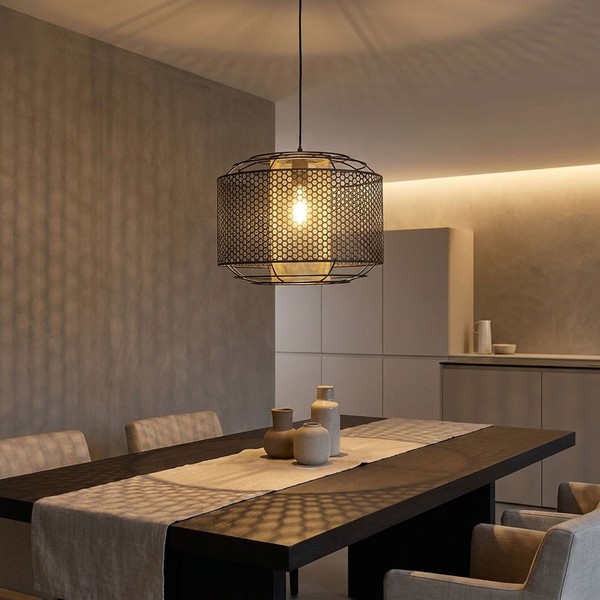 HäNgeleuchte HäNgelampe Pendelleuchte Gold Esszimmerlampe Gitter Schwarz H 150Cm-image